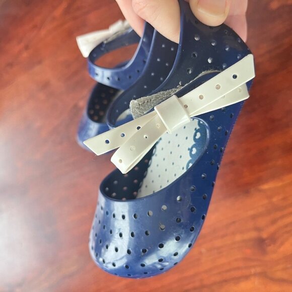 Mini Melissa Blue Rubber Flats with Off White Bow Detail- Size 7 - Picture 3 of 6